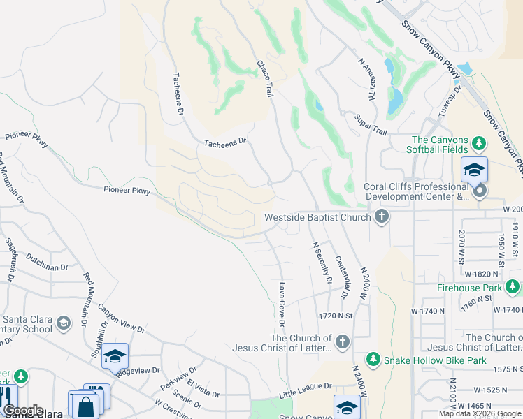 map of restaurants, bars, coffee shops, grocery stores, and more near 2643 West Mesa Trails Way in St. George