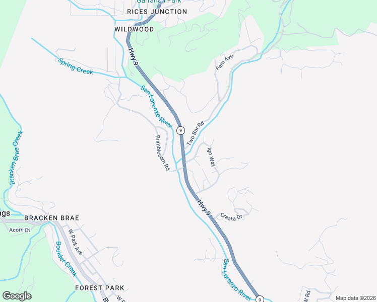 map of restaurants, bars, coffee shops, grocery stores, and more near 14630 Two Bar Road in Boulder Creek