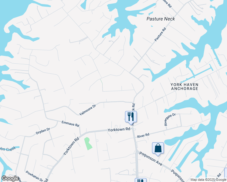 map of restaurants, bars, coffee shops, grocery stores, and more near 15 Trotters Bridge Drive in Poquoson