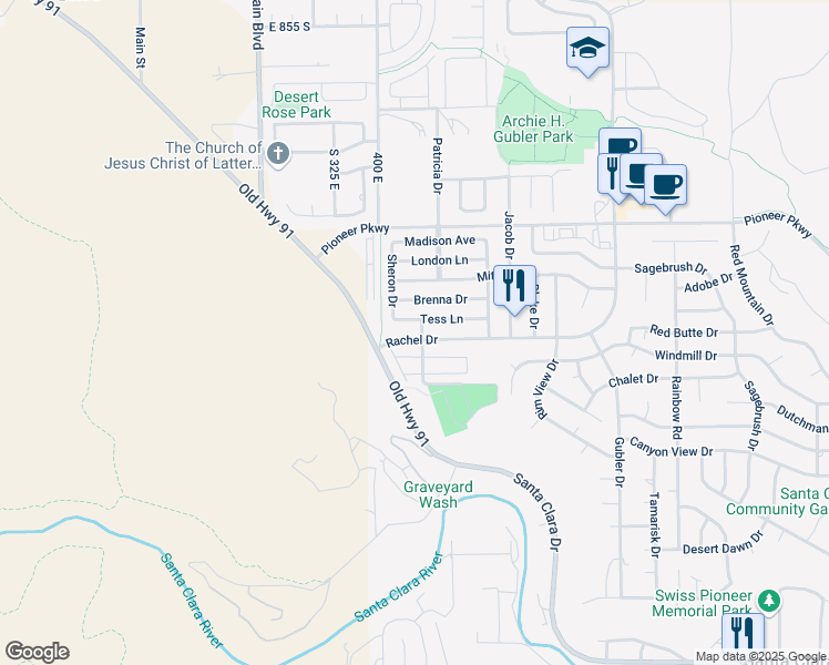 map of restaurants, bars, coffee shops, grocery stores, and more near 3944 Rachel Drive in Santa Clara