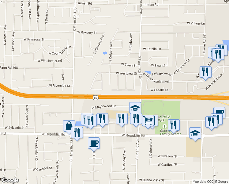 map of restaurants, bars, coffee shops, grocery stores, and more near 2858 W Lasalle St in Springfield