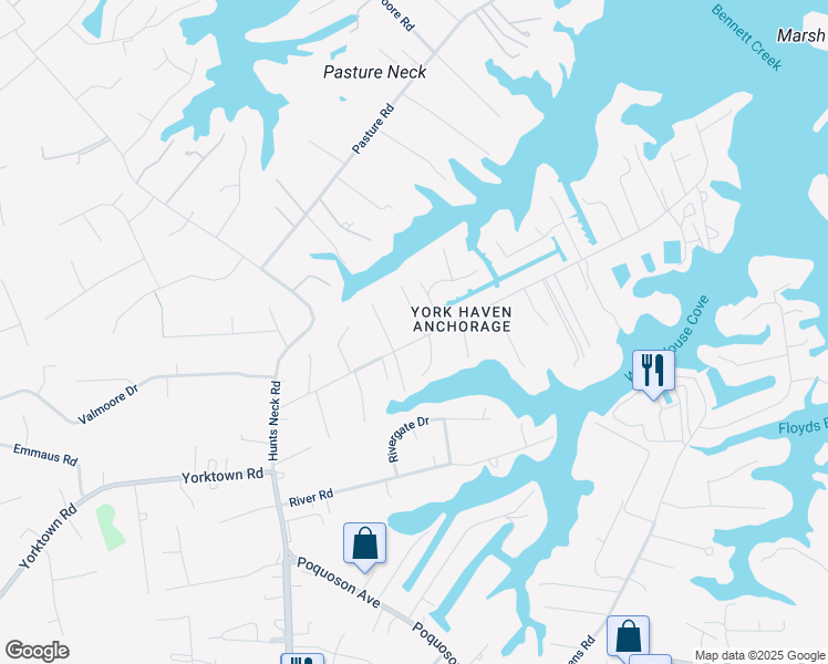 map of restaurants, bars, coffee shops, grocery stores, and more near 1 Ebb Tide Landing in Poquoson