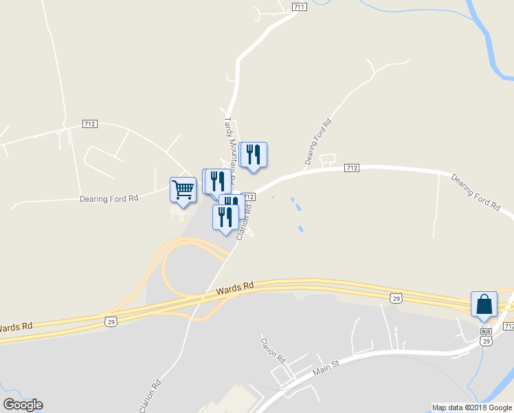 map of restaurants, bars, coffee shops, grocery stores, and more near 48 Clarion Road in Altavista