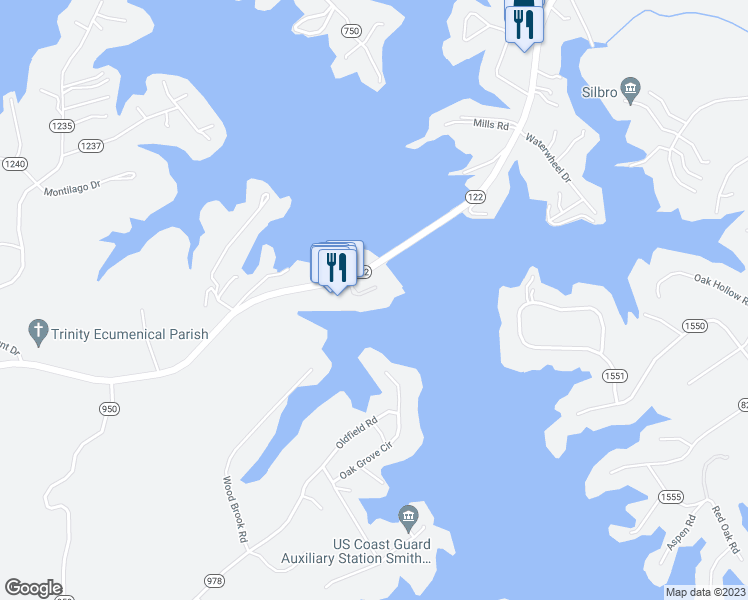 map of restaurants, bars, coffee shops, grocery stores, and more near 100 Bridgewater Pointe Place in Moneta