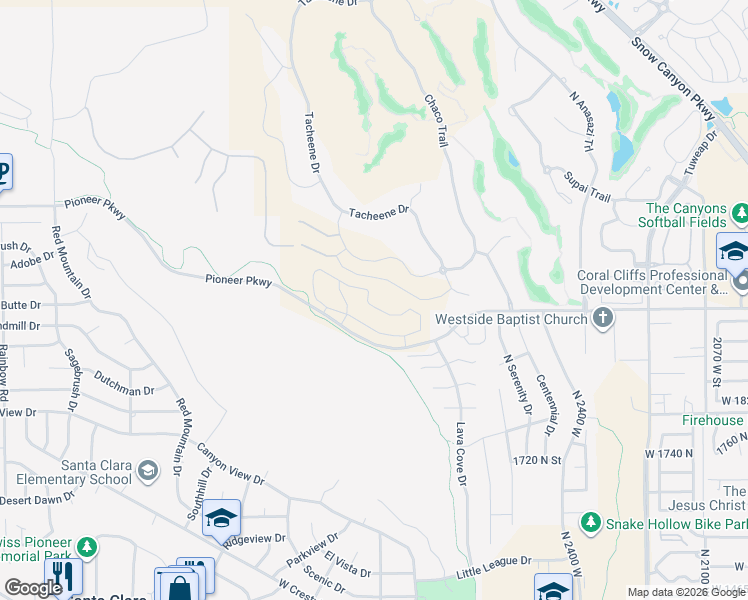 map of restaurants, bars, coffee shops, grocery stores, and more near 2768 West Lava Valley Way in St. George