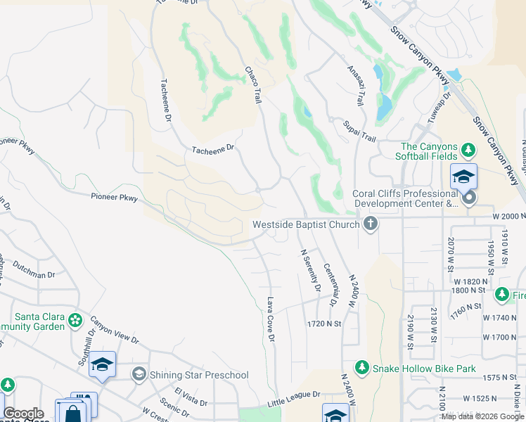map of restaurants, bars, coffee shops, grocery stores, and more near 2031 North Lava Rock Circle in St. George
