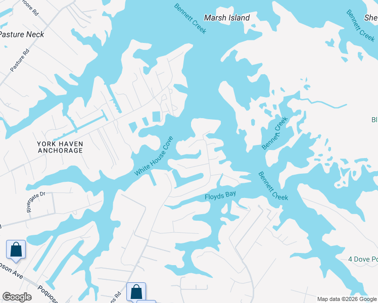 map of restaurants, bars, coffee shops, grocery stores, and more near 114 White House Drive in Poquoson