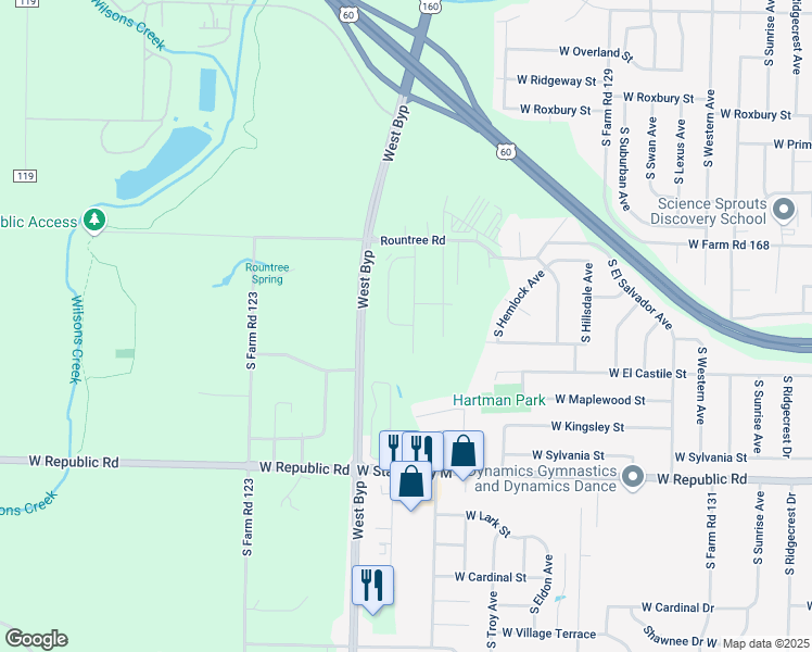 map of restaurants, bars, coffee shops, grocery stores, and more near 3966 South Jonathan Avenue in Springfield