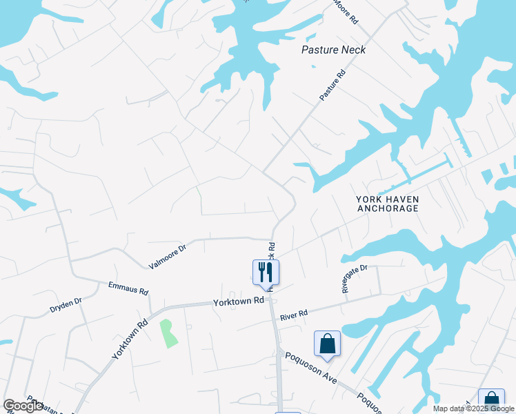 map of restaurants, bars, coffee shops, grocery stores, and more near 4 Trotters Bridge Drive in Poquoson