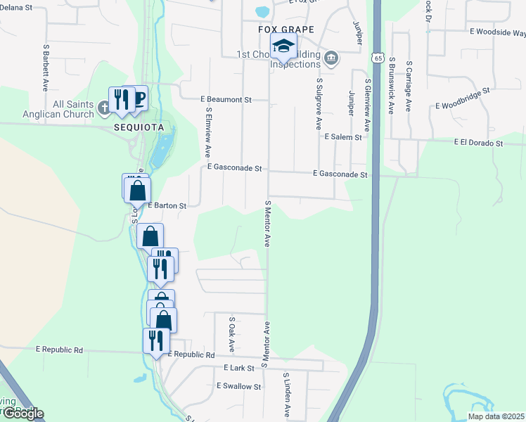 map of restaurants, bars, coffee shops, grocery stores, and more near 3801 South Mentor Avenue in Springfield