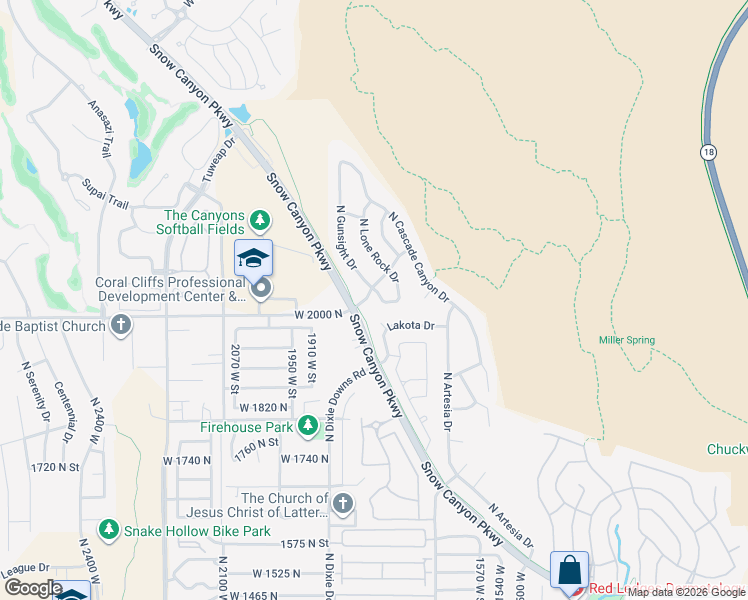 map of restaurants, bars, coffee shops, grocery stores, and more near 2035 North Gunsight Drive in St. George