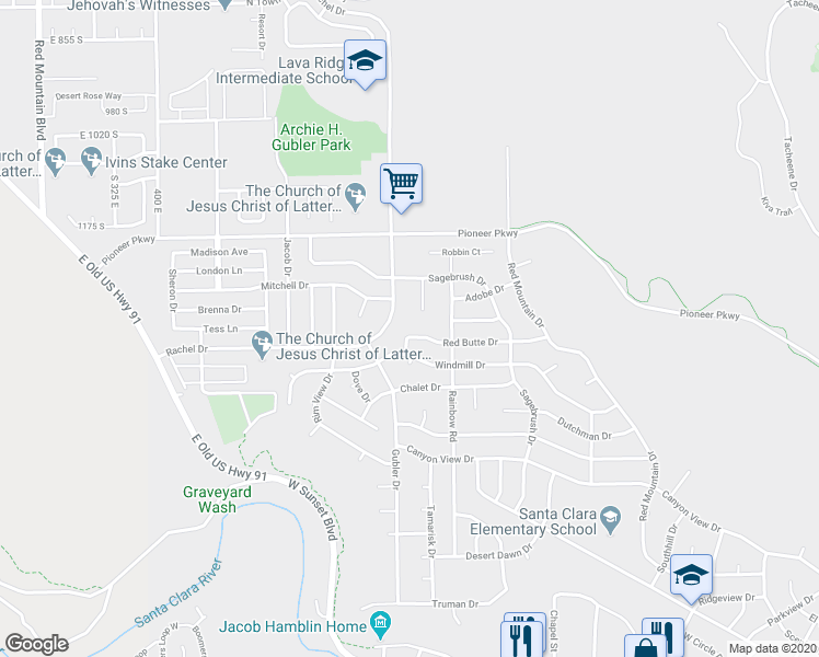 map of restaurants, bars, coffee shops, grocery stores, and more near 3598 Red Butte Drive in Santa Clara