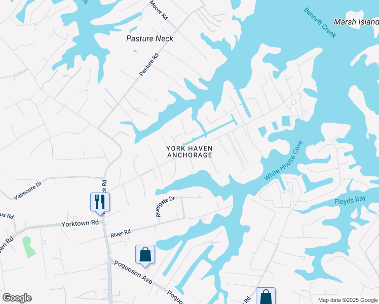 map of restaurants, bars, coffee shops, grocery stores, and more near 84 Browns Neck Road in Poquoson