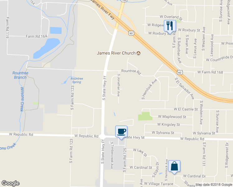 map of restaurants, bars, coffee shops, grocery stores, and more near 3933 South Jonathan Avenue in Springfield