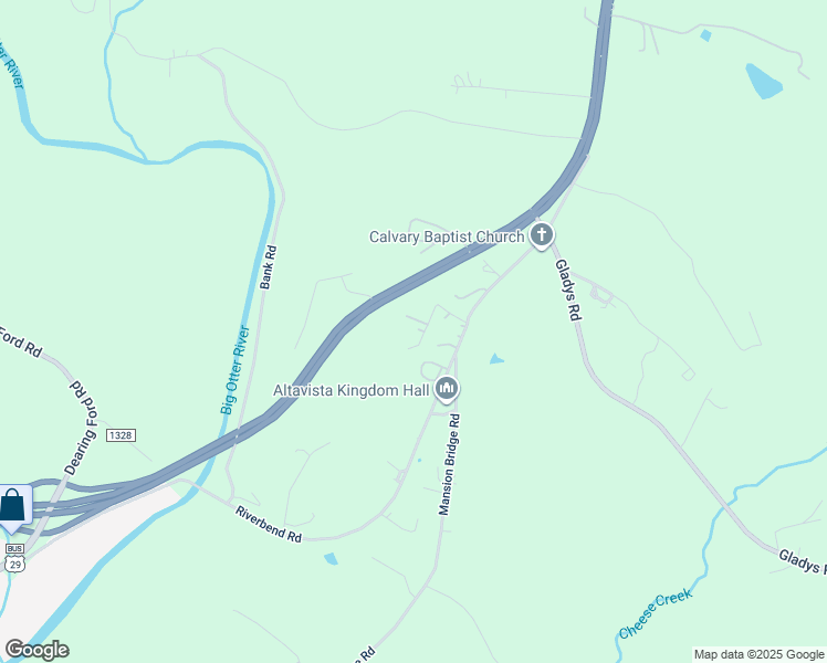 map of restaurants, bars, coffee shops, grocery stores, and more near 485 Riverbend Road in Altavista