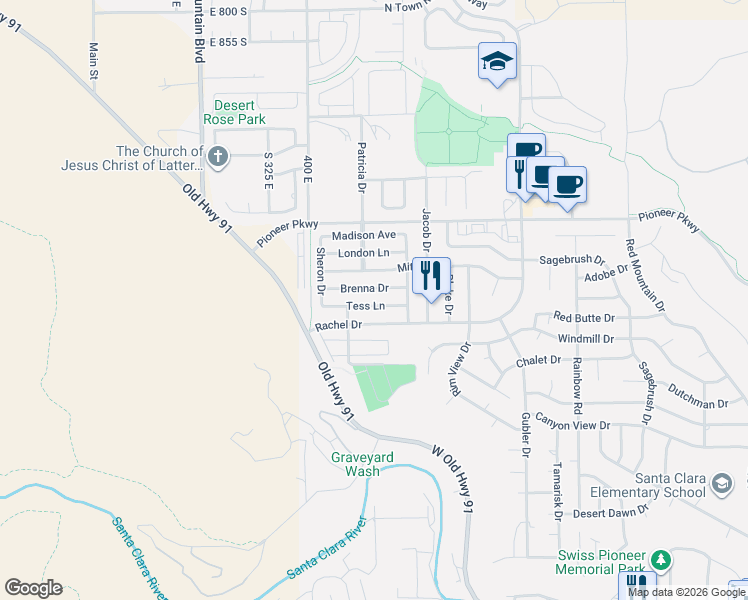 map of restaurants, bars, coffee shops, grocery stores, and more near 3848 Tess Lane in Santa Clara