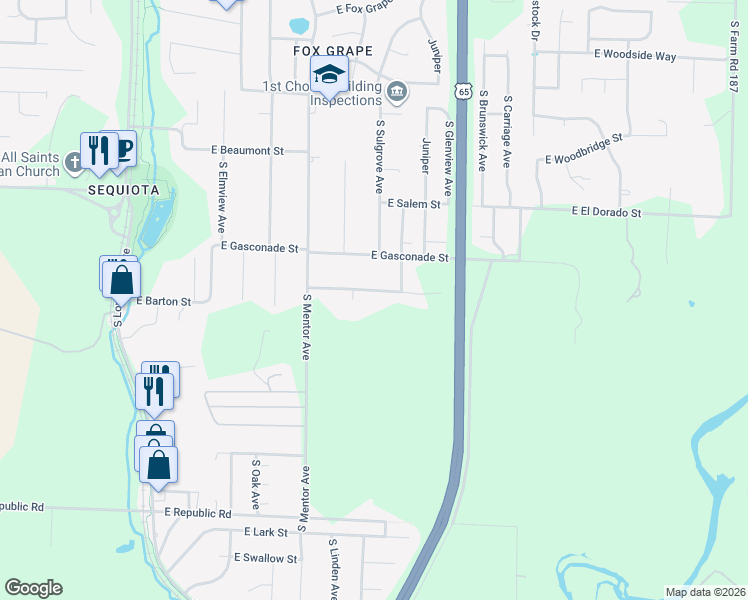 map of restaurants, bars, coffee shops, grocery stores, and more near 3335 E Independence St in Springfield