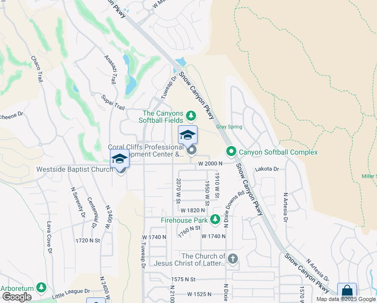 map of restaurants, bars, coffee shops, grocery stores, and more near 2040 West 2000 North in St. George