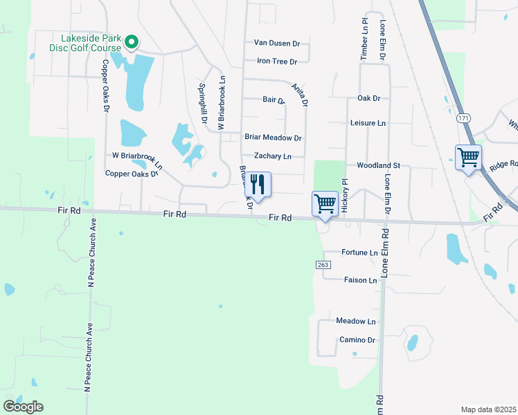 map of restaurants, bars, coffee shops, grocery stores, and more near 1201 Briarbrook Drive in Carl Junction