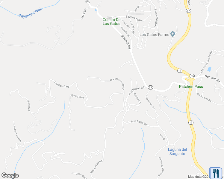 map of restaurants, bars, coffee shops, grocery stores, and more near 15151 Old Ranch Road in Los Gatos