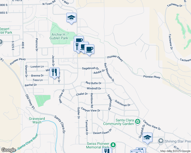 map of restaurants, bars, coffee shops, grocery stores, and more near 3464 Serenity Lane in Santa Clara