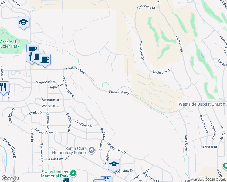 map of restaurants, bars, coffee shops, grocery stores, and more near Lava Flow Trail in Santa Clara