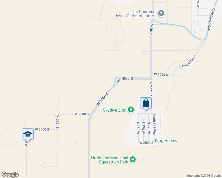 map of restaurants, bars, coffee shops, grocery stores, and more near West 2060 South in Hurricane