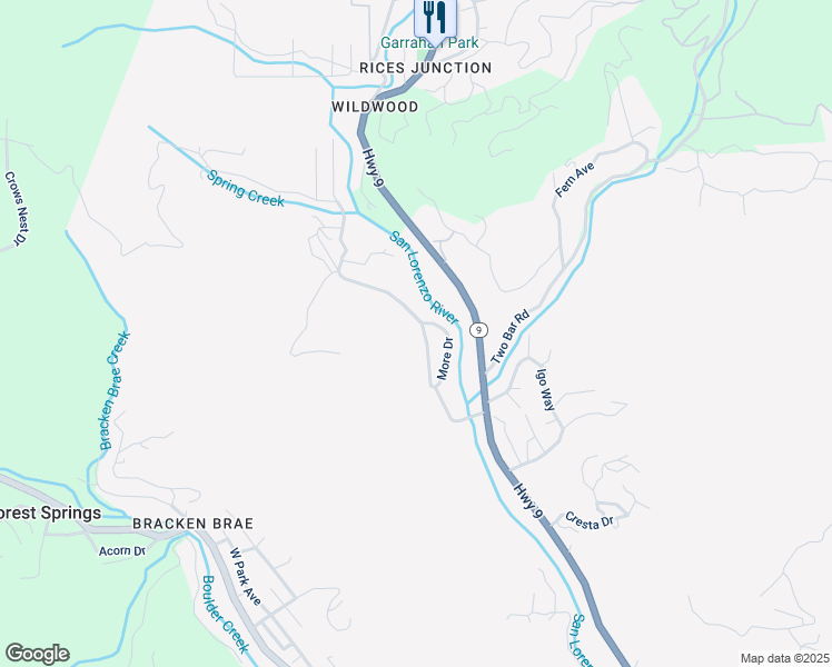 map of restaurants, bars, coffee shops, grocery stores, and more near 385 Brimblecom Road in Boulder Creek