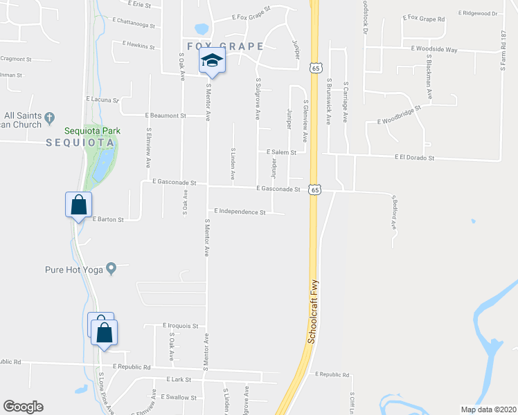 map of restaurants, bars, coffee shops, grocery stores, and more near 3335 East Independence Street in Springfield