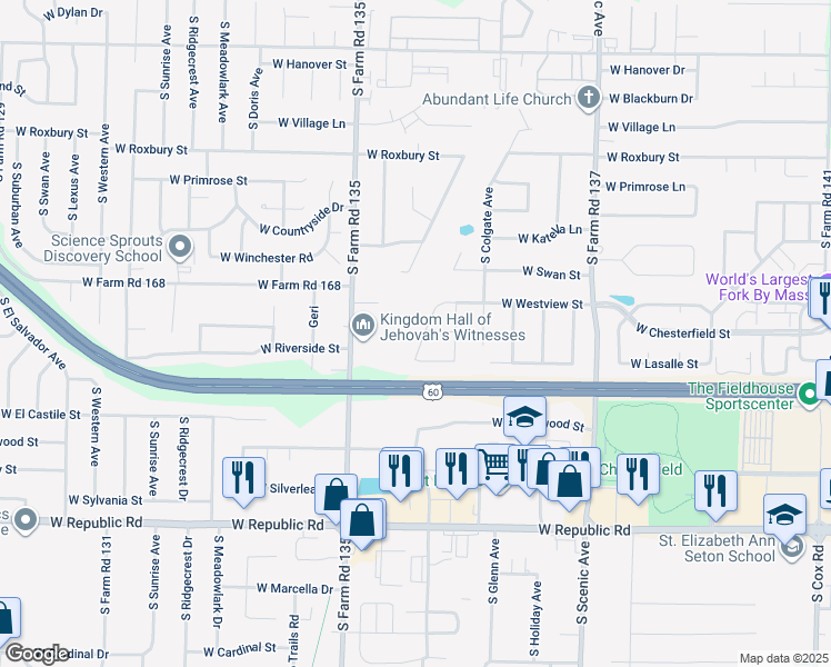 map of restaurants, bars, coffee shops, grocery stores, and more near 3867 South Walnut Hill Avenue in Springfield