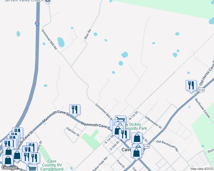 map of restaurants, bars, coffee shops, grocery stores, and more near 400 Alexander Avenue in Cave City