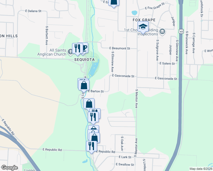 map of restaurants, bars, coffee shops, grocery stores, and more near 3744 South Christine Avenue in Springfield