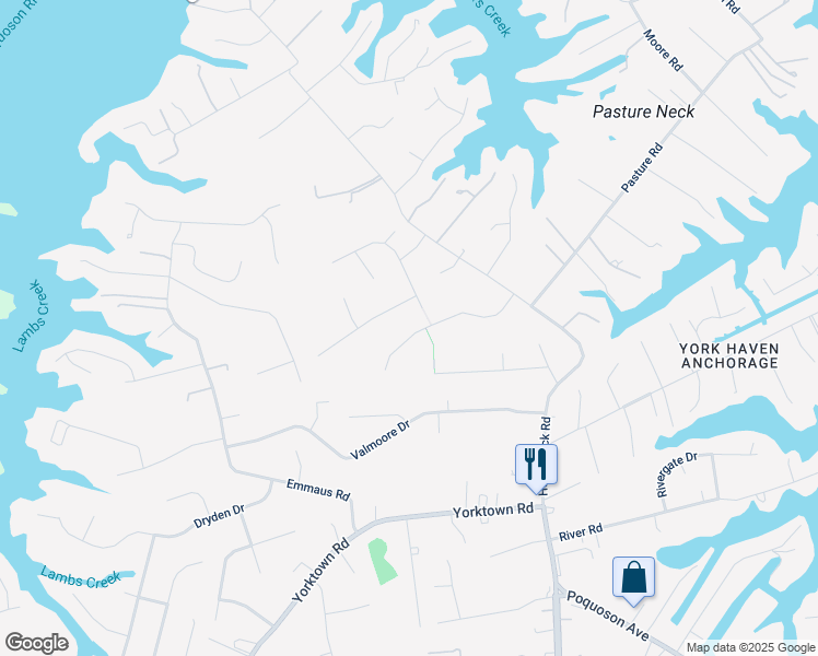 map of restaurants, bars, coffee shops, grocery stores, and more near 28 Wornom Farm Road in Poquoson