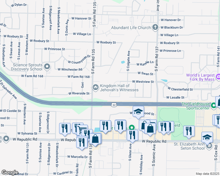 map of restaurants, bars, coffee shops, grocery stores, and more near 3867 S Walnut Hill Ave in Springfield