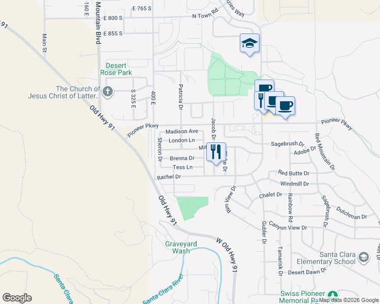 map of restaurants, bars, coffee shops, grocery stores, and more near 3853 Mitchell Drive in Santa Clara