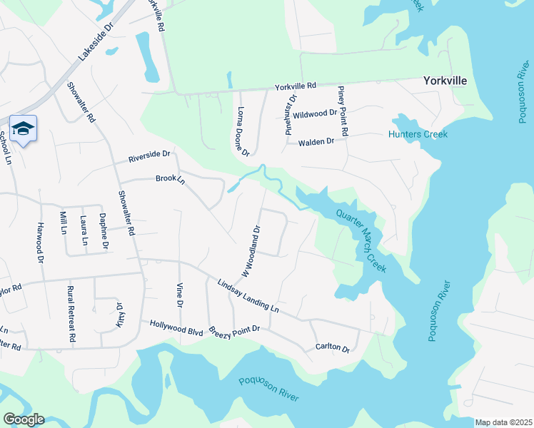 map of restaurants, bars, coffee shops, grocery stores, and more near 312 West Woodland Drive in Yorktown