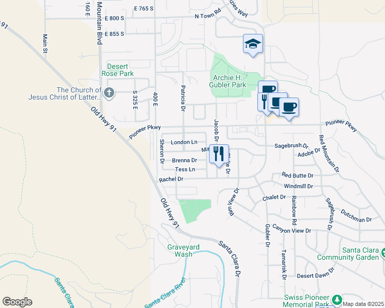 map of restaurants, bars, coffee shops, grocery stores, and more near 3853 Mitchell Drive in Santa Clara