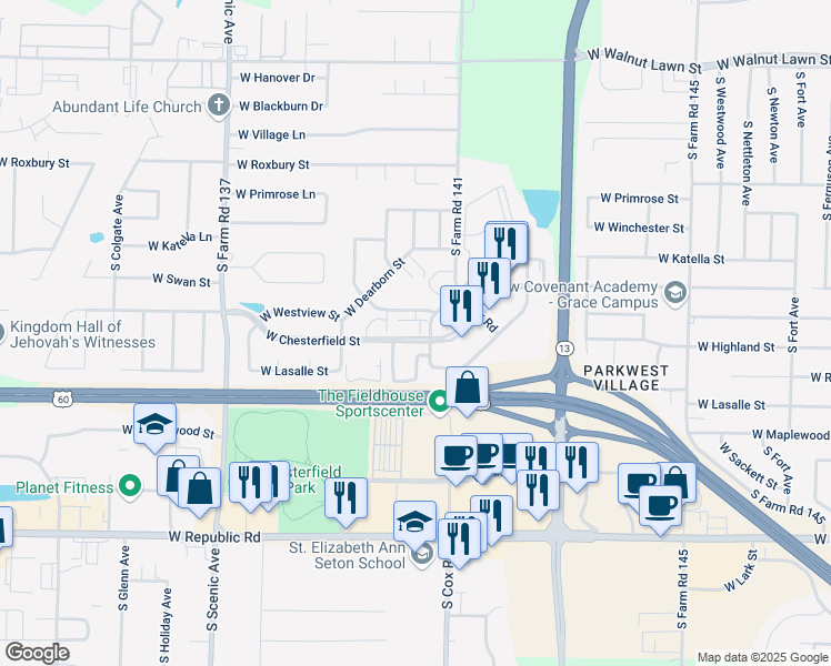 map of restaurants, bars, coffee shops, grocery stores, and more near 2320 West Westview Street in Springfield