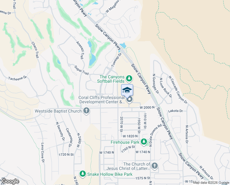 map of restaurants, bars, coffee shops, grocery stores, and more near 2090 Tuweap Drive in St. George