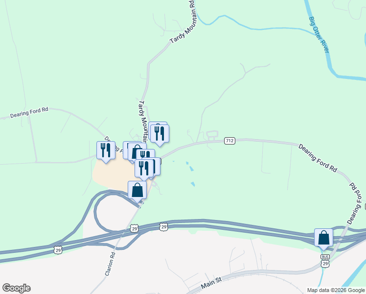 map of restaurants, bars, coffee shops, grocery stores, and more near 2733 Dearing Ford Road in Altavista