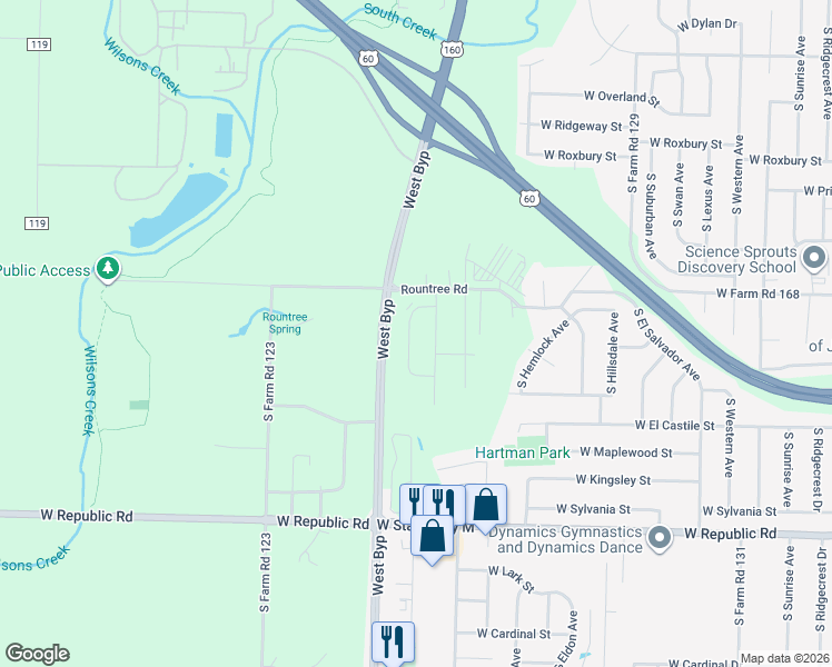 map of restaurants, bars, coffee shops, grocery stores, and more near 3887 South Jonathan Avenue in Springfield