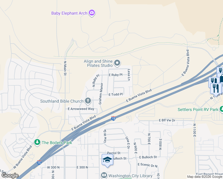 map of restaurants, bars, coffee shops, grocery stores, and more near 981 Painted Cloud Place in Washington