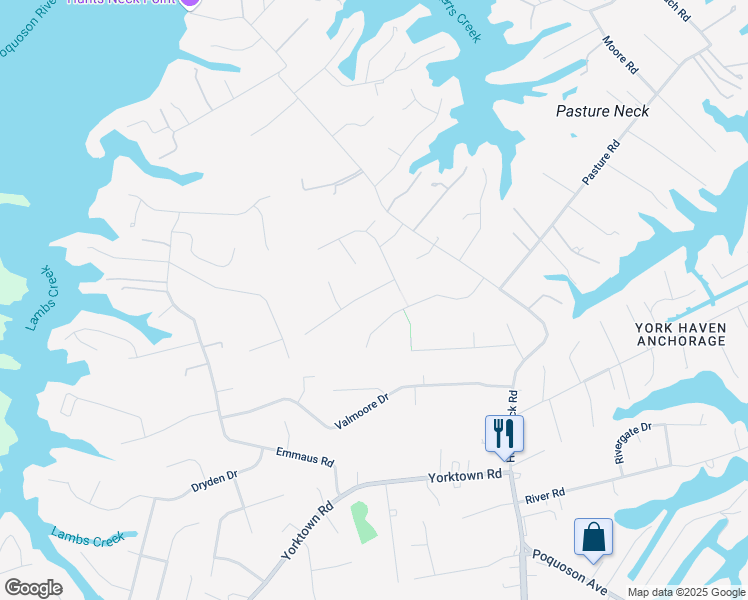 map of restaurants, bars, coffee shops, grocery stores, and more near 30 Wornom Farm Road in Poquoson