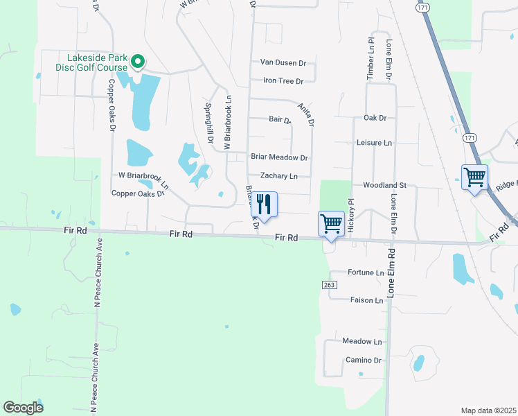 map of restaurants, bars, coffee shops, grocery stores, and more near 1000-1298 Briarbrook Dr in Carl Junction