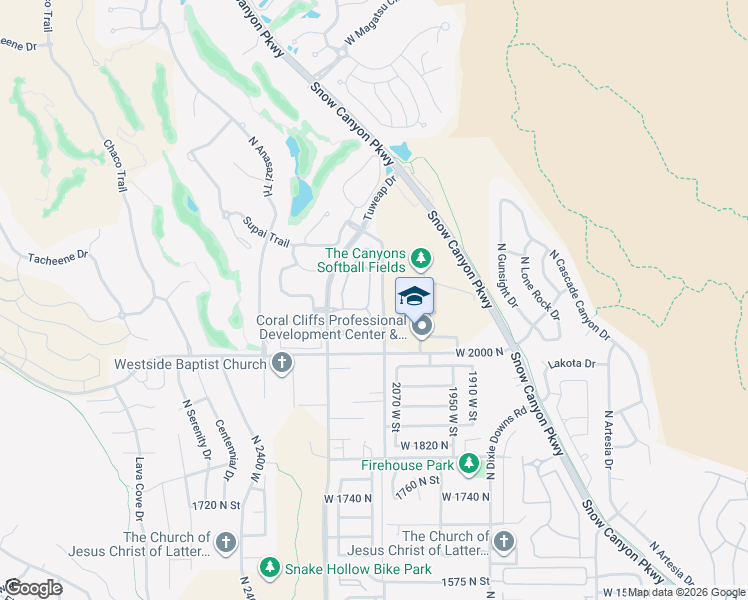 map of restaurants, bars, coffee shops, grocery stores, and more near 2090 Tuweap Drive in St. George