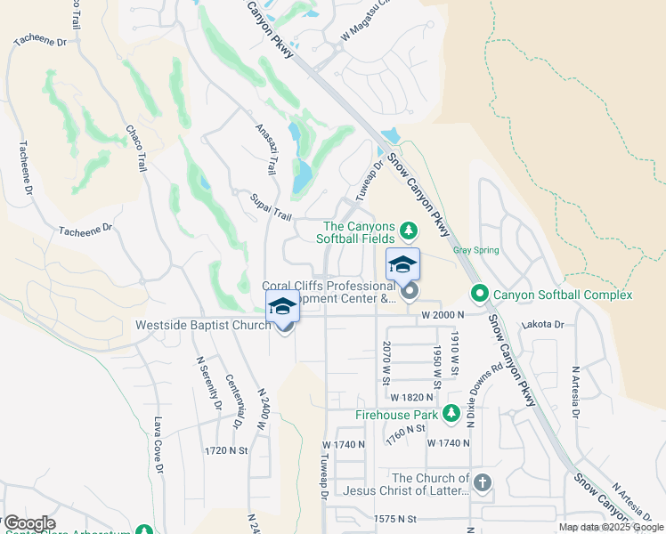 map of restaurants, bars, coffee shops, grocery stores, and more near 2090 Tuweap Drive in St. George