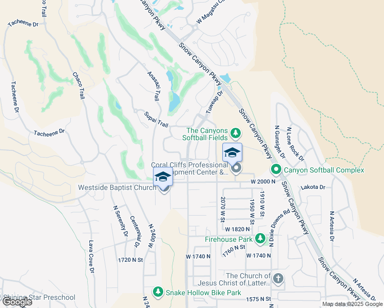 map of restaurants, bars, coffee shops, grocery stores, and more near 2090 Tuweap Drive in St. George