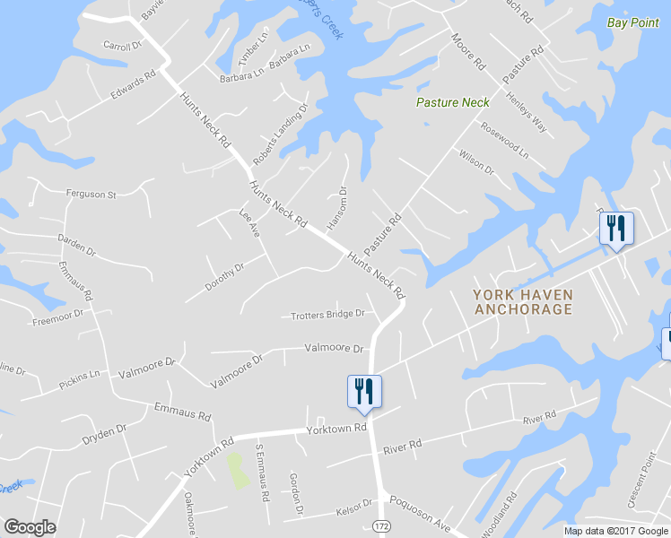 map of restaurants, bars, coffee shops, grocery stores, and more near 3 Wornom Farm Road in Poquoson