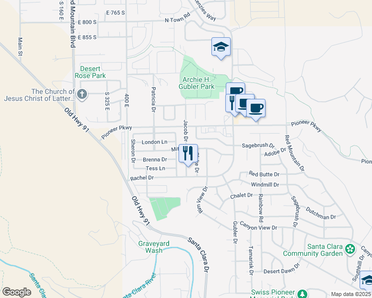 map of restaurants, bars, coffee shops, grocery stores, and more near 3798 Mitchell Drive in Santa Clara