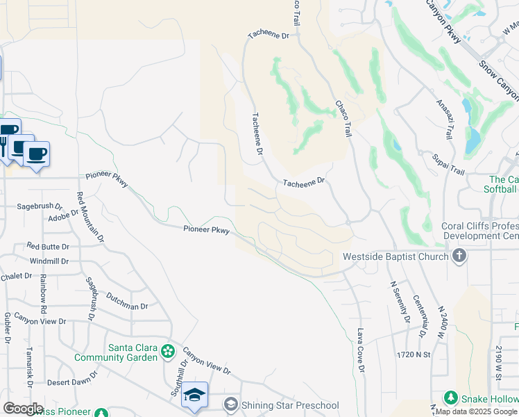 map of restaurants, bars, coffee shops, grocery stores, and more near West Indian Peaks Circle in St. George